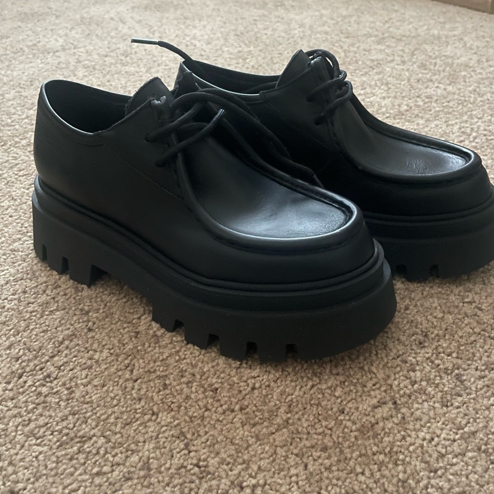 Black Chunky Leather Loafers
